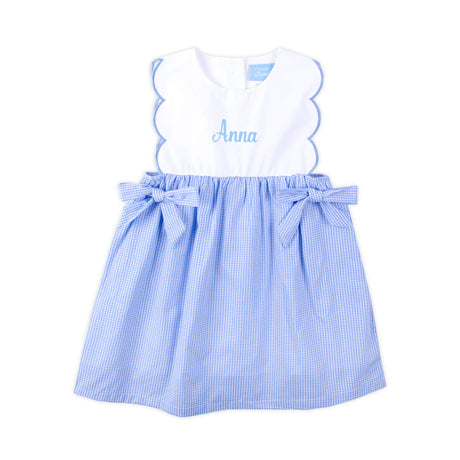 Light Blue Gingham Scalloped Bib Dress