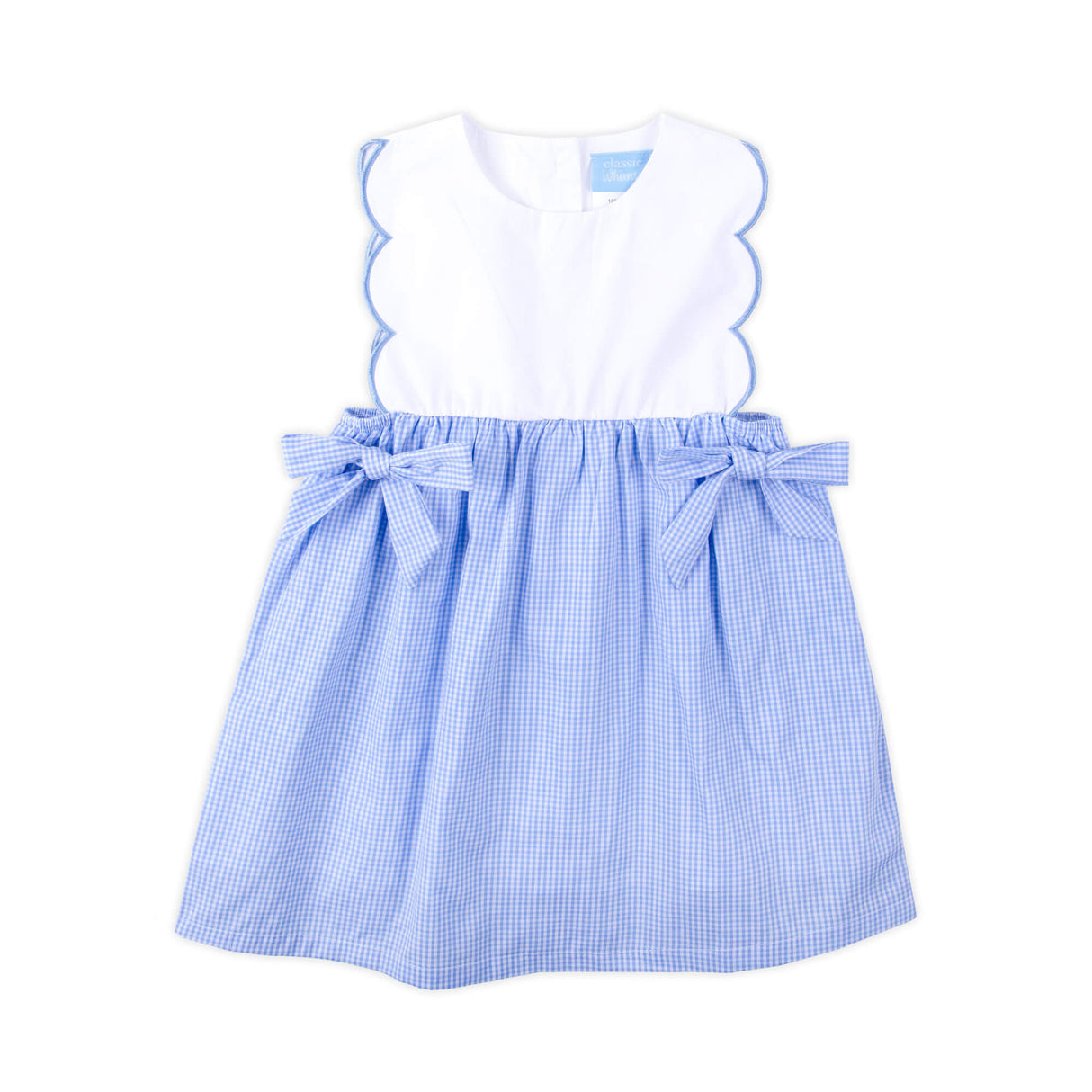 Light Blue Gingham Scalloped Bib Dress