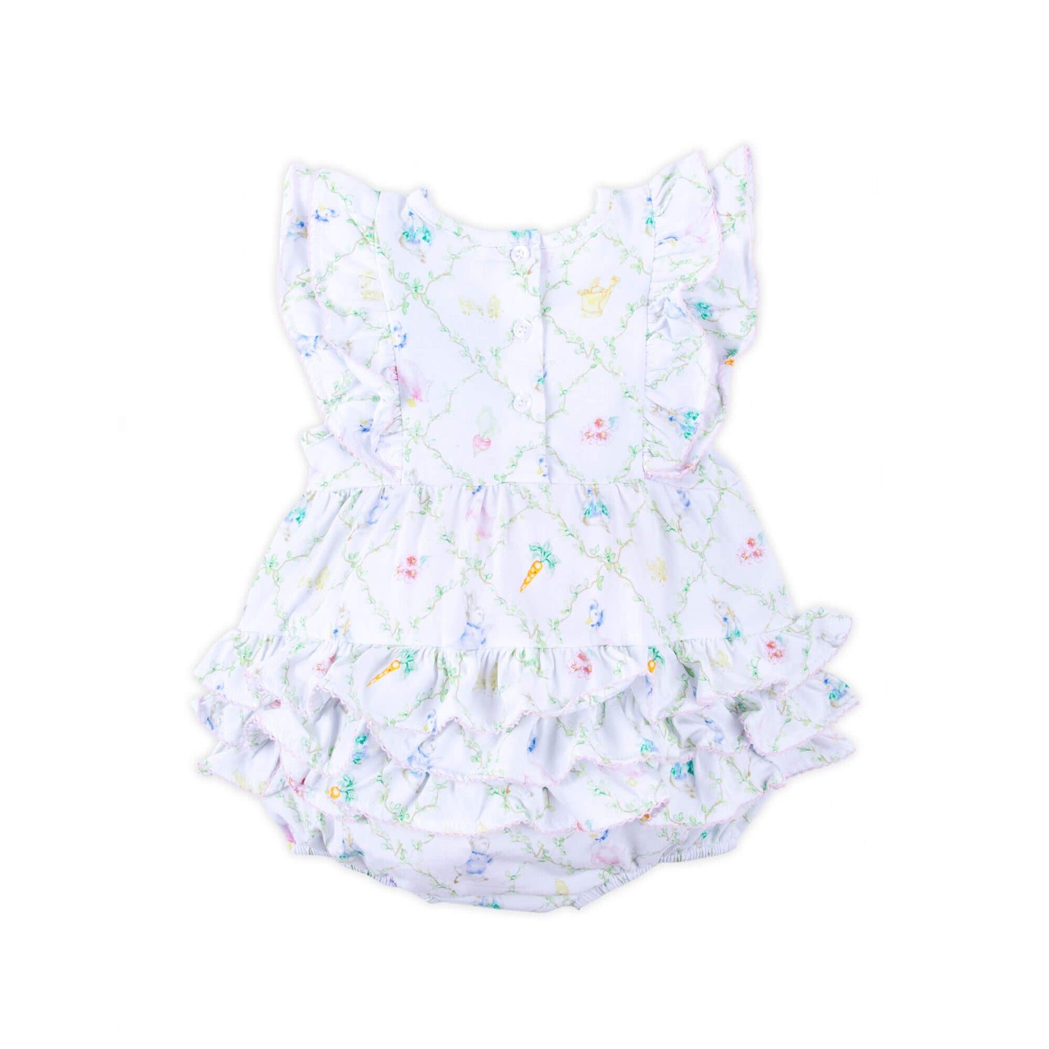 Storybook Rabbit Knit Pink Trim Double Ruffle Bubble – Classic Whimsy