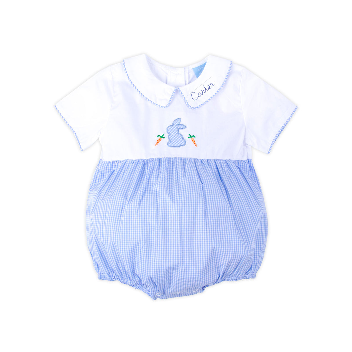 Bunnies & Carrots Blue Gingham Collared Bubble