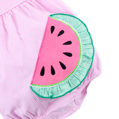 Sweet Watermelon Applique Pink Gingham Lulu Bubble