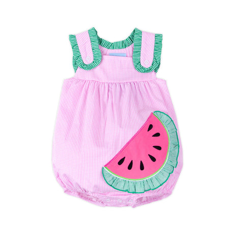 Sweet Watermelon Applique Pink Gingham Lulu Bubble