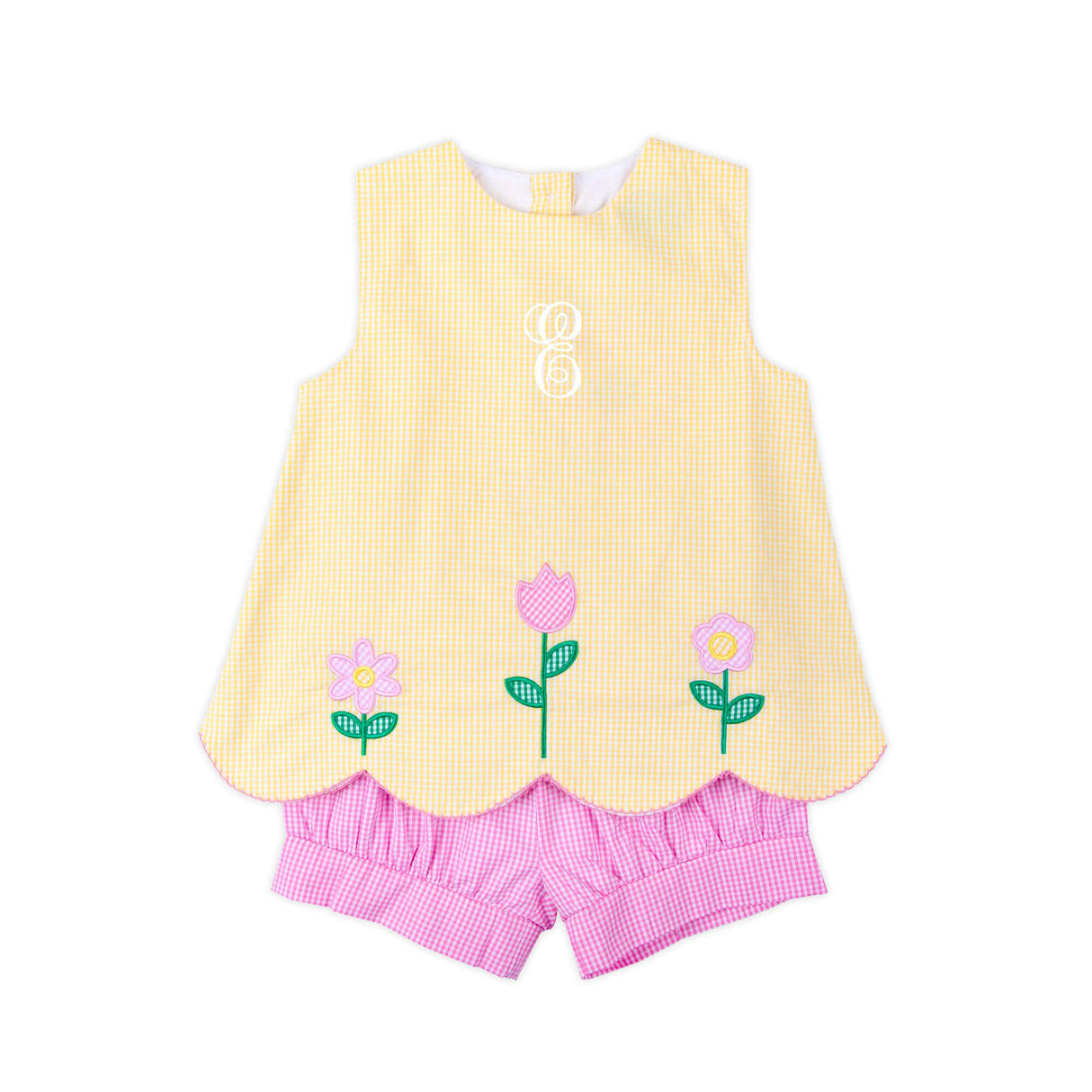 Blooming Flowers Yellow Gingham Cleo Short Set