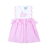 Cute Whale Pink Gingham Scalloped Bib Dress