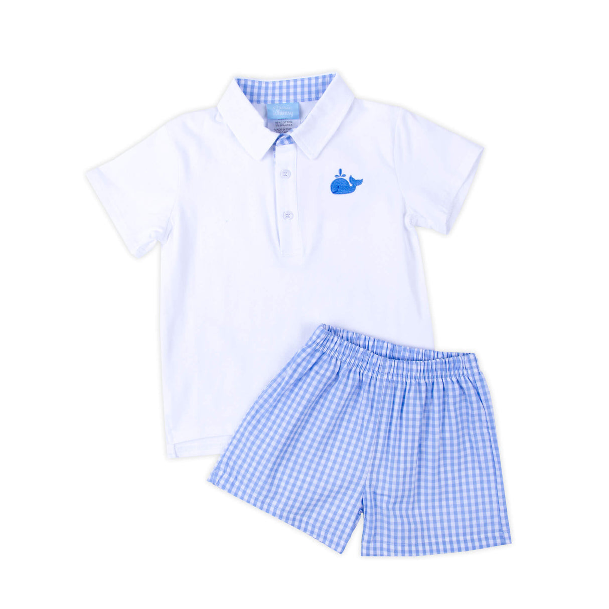 Cute Whale Blue Gingham Short Set