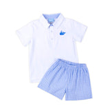 Cute Whale Blue Gingham Short Set