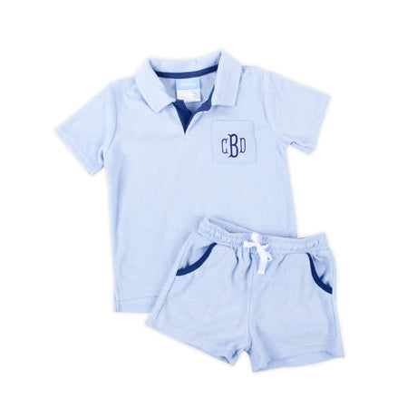 Light Blue Terry Polo Short Set