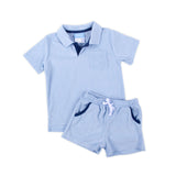 Light Blue Terry Polo Short Set