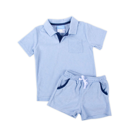 Light Blue Terry Polo Short Set