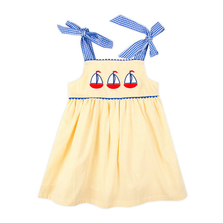 Newport Sailboat Yellow Gingham Aubree Dress