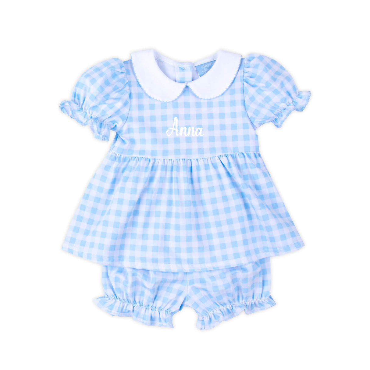 Riley Gingham Knit Bishop Sleeve Bloomer Set