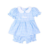 Riley Gingham Knit Bishop Sleeve Bloomer Set