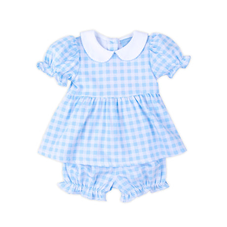 Riley Gingham Knit Bloomer Set Light Blue