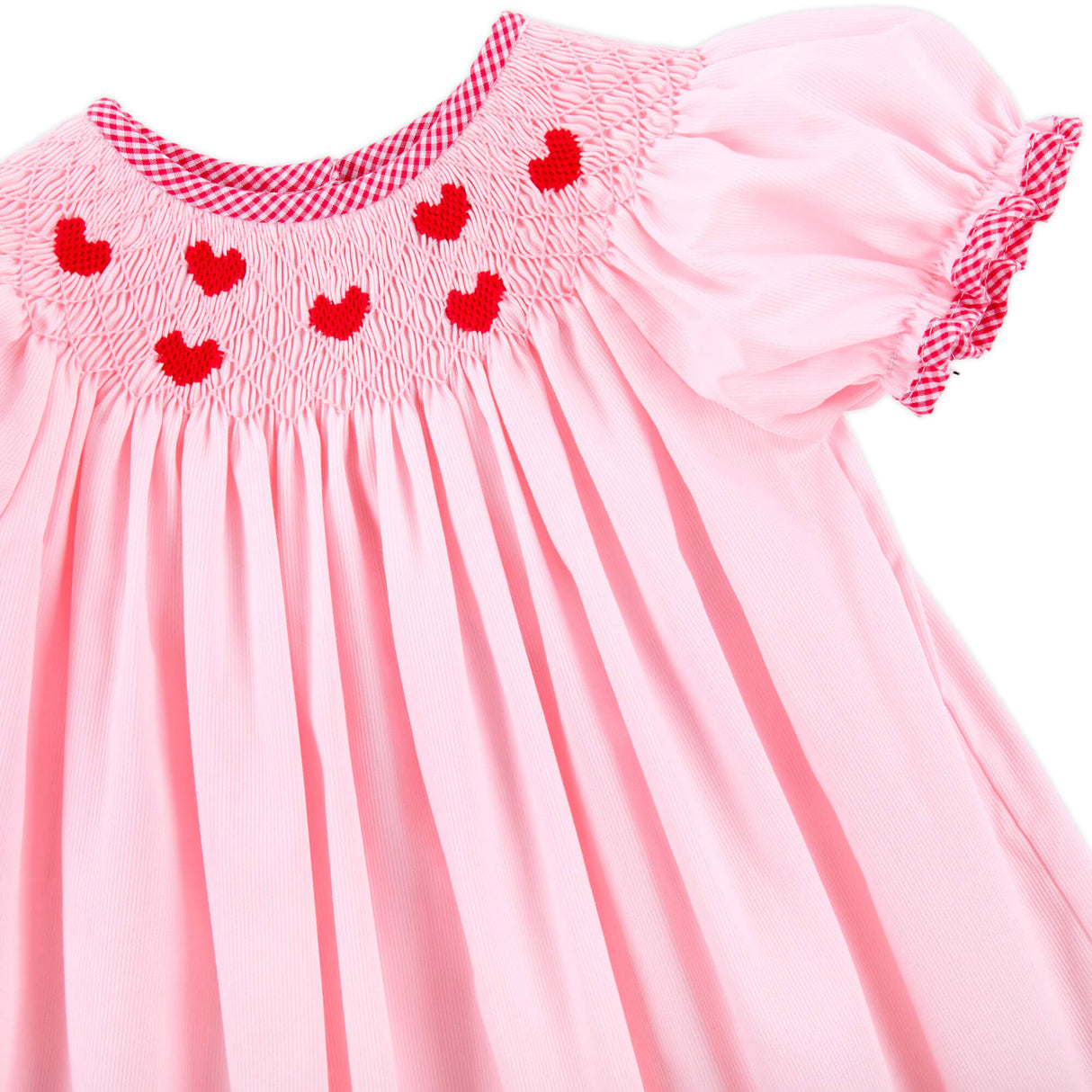 Tiny Hearts Pink Pique Smocked Bishop Dress