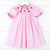 Tiny Hearts Pink Pique Smocked Bishop Dress