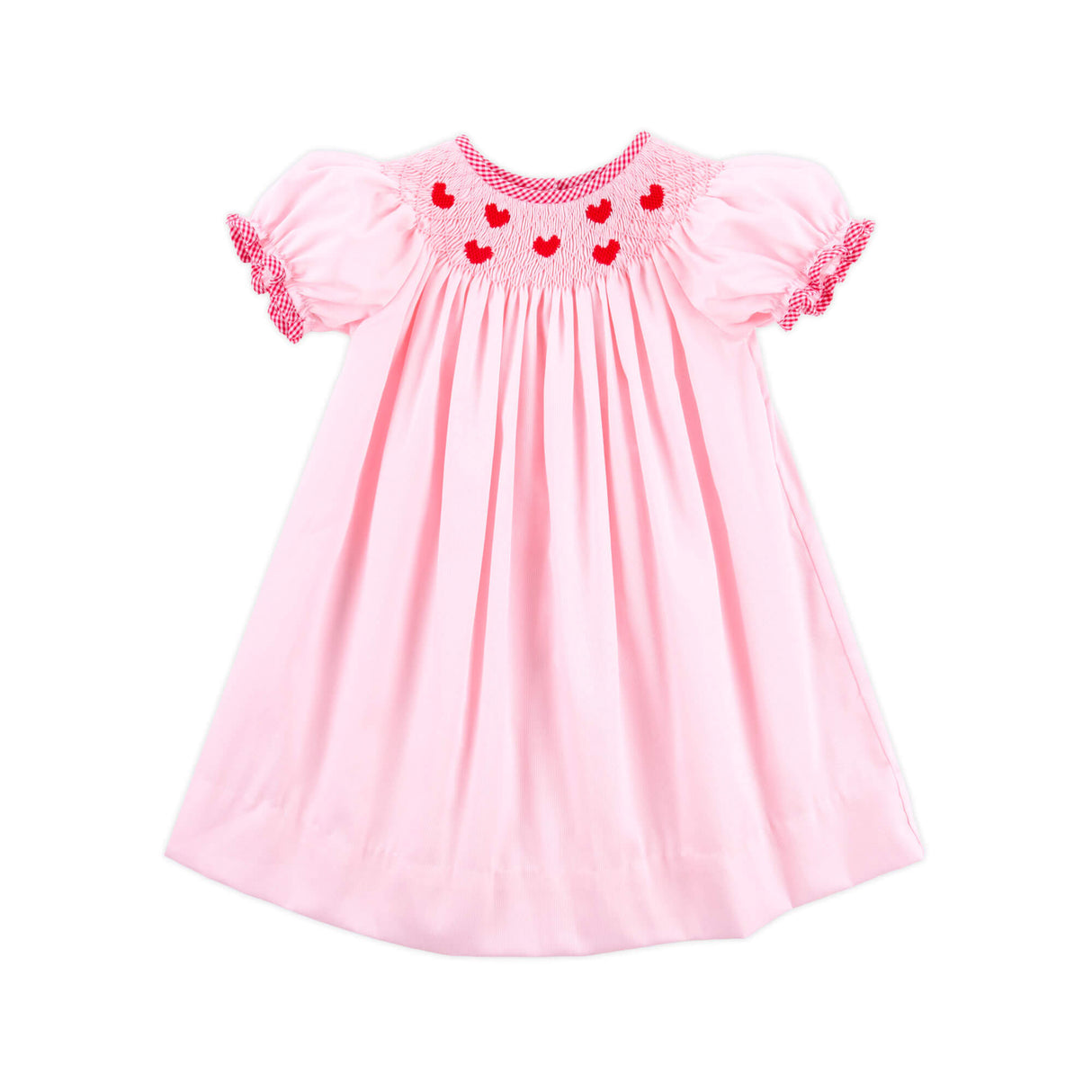 Tiny Hearts Pink Pique Smocked Bishop Dress