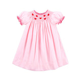 Tiny Hearts Pink Pique Smocked Bishop Dress