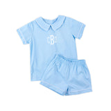 Solid Light Blue Collared Short Set