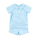 Solid Light Blue Collared Short Set