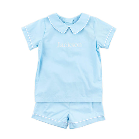 Solid Light Blue Collared Short Set