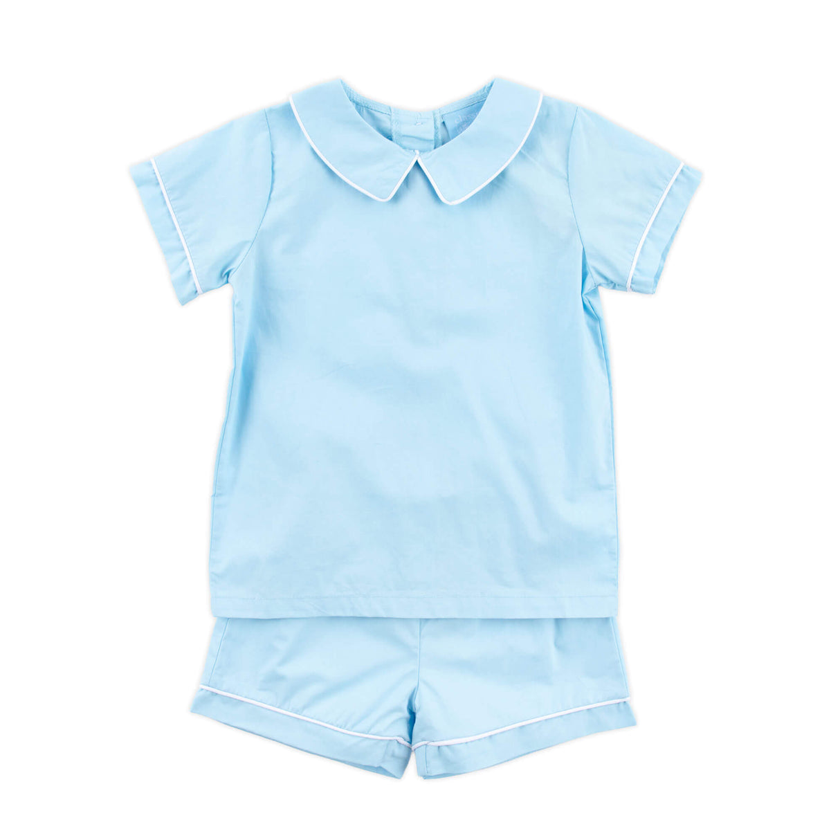 Solid Light Blue Collared Short Set