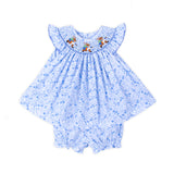 Storybook Rabbit Blue Floral Smocked Bloomer Set