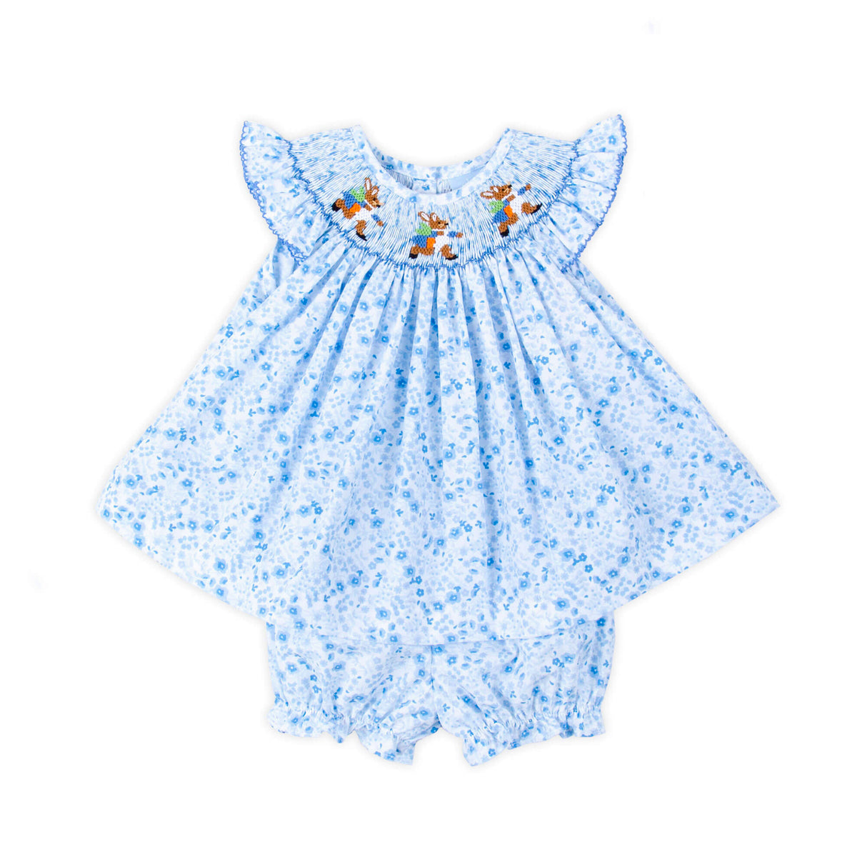 Storybook Rabbit Blue Floral Smocked Bloomer Set