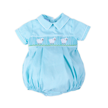 Baby Lamb Smocked Mint Gingham Collared Bubble