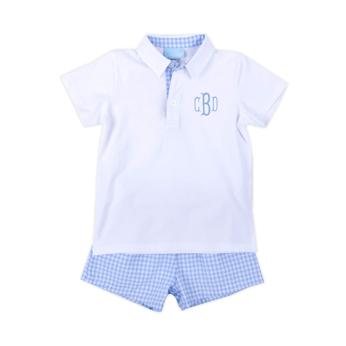 Light Blue Gingham Polo Short Set