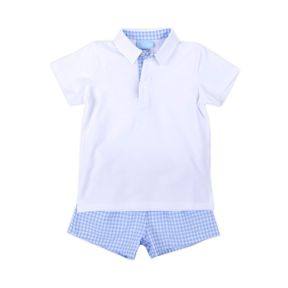 Light Blue Gingham Polo Short Set