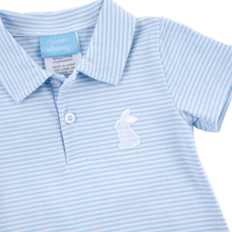 Bunny Light Blue Stripe Polo Romper