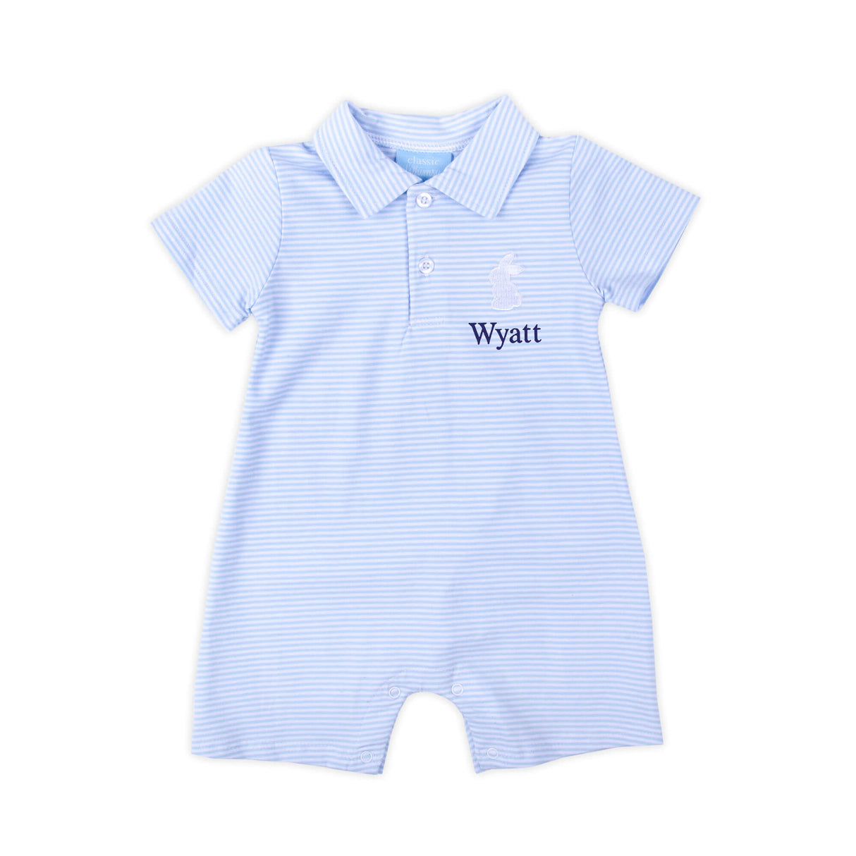 Bunny Light Blue Stripe Polo Romper