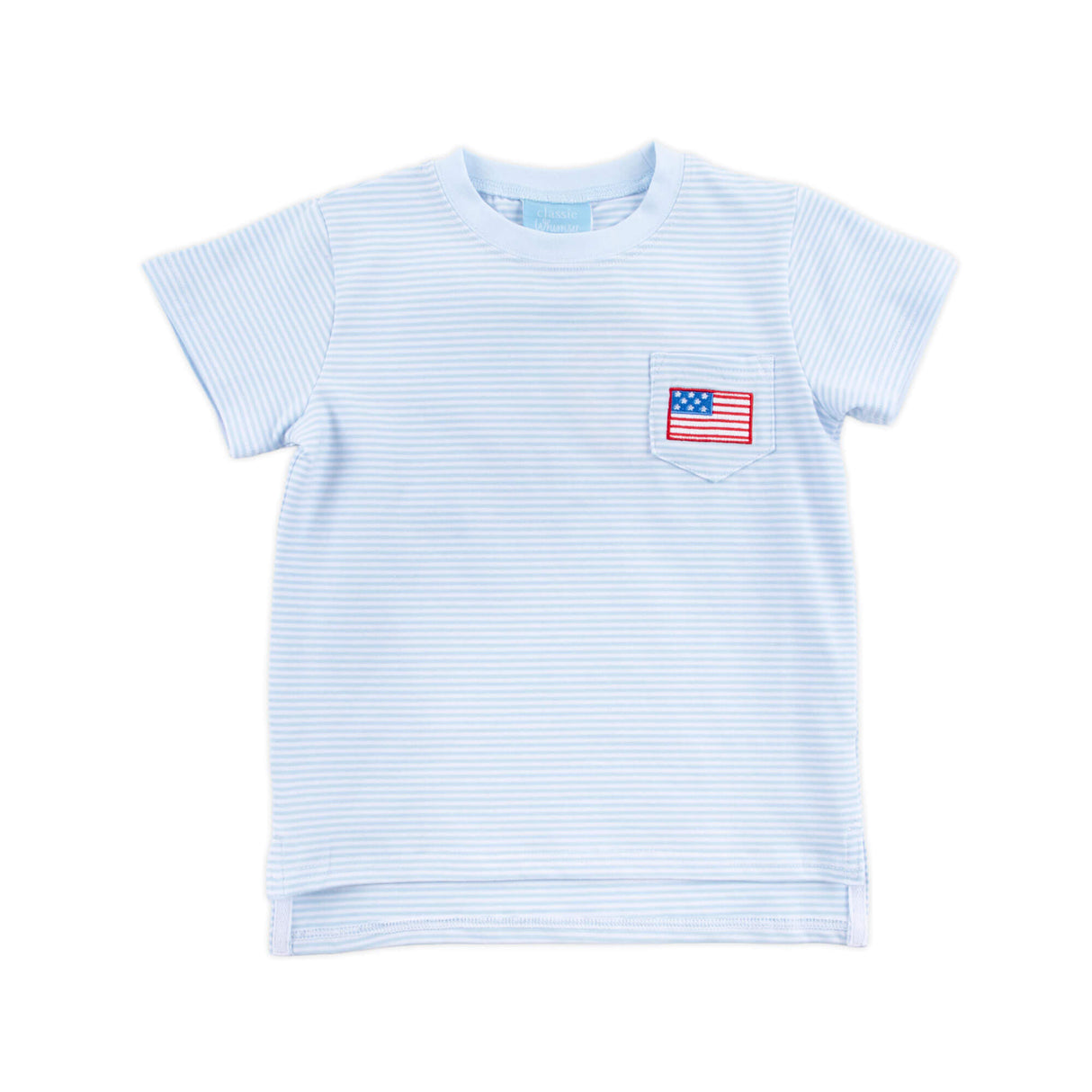 Flag Light Blue Stripe Short Sleeve Pocket Shirt
