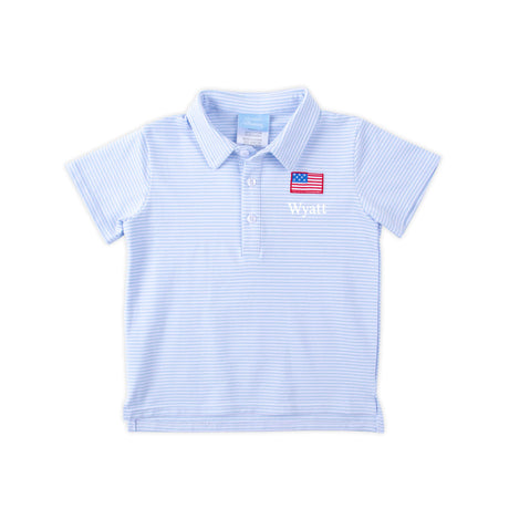 Flag Applique Light Blue Stripe Polo