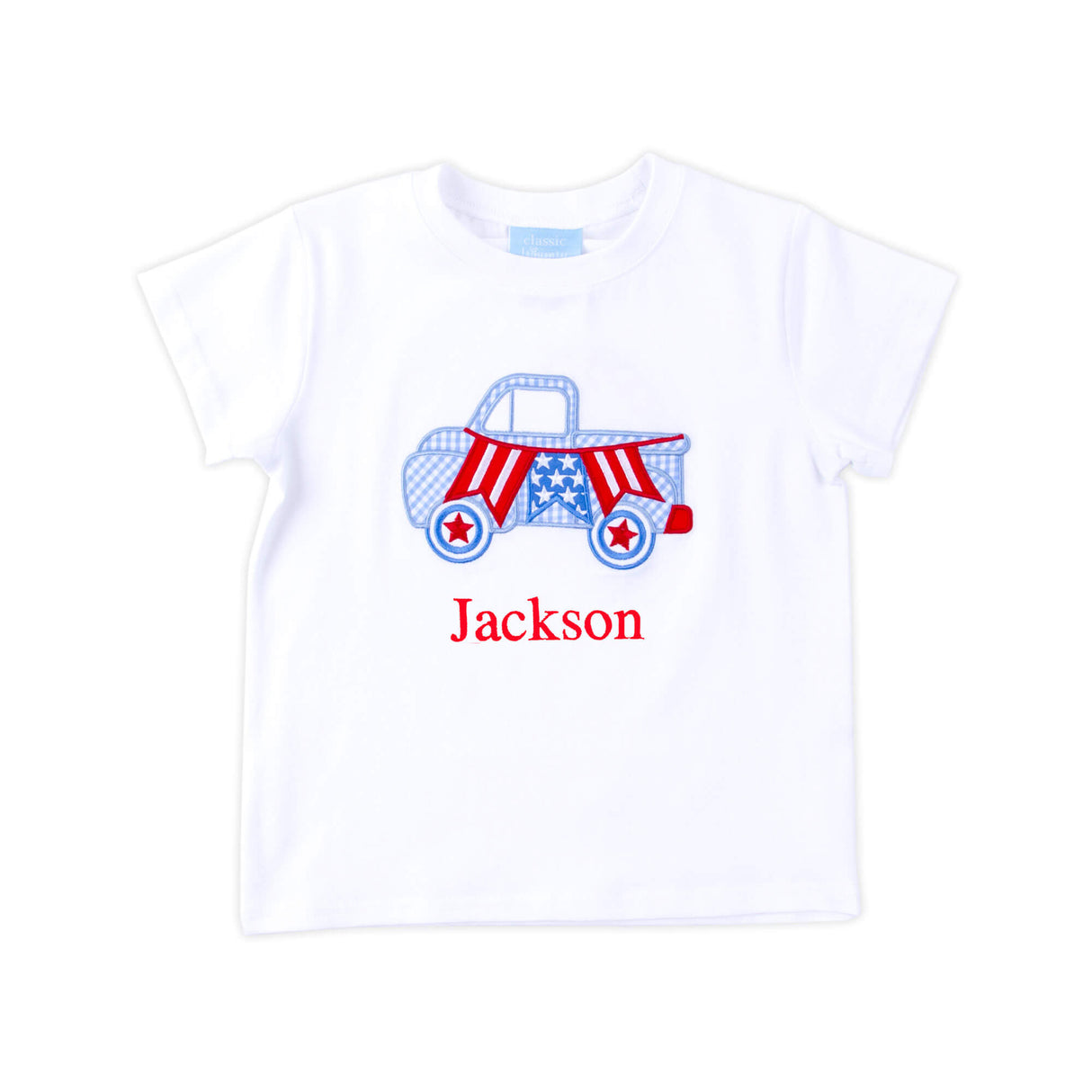 American Flag Truck White Short Sleeve Shirt