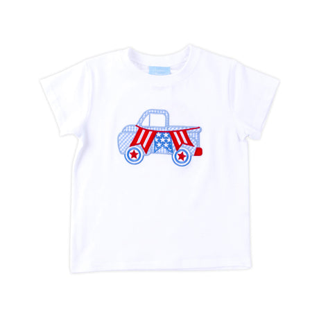 American Flag Truck White Short Sleeve Shirt