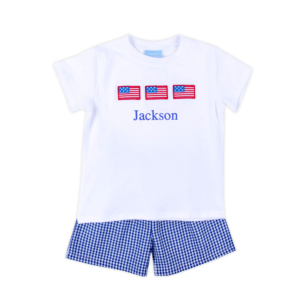 American Spirit Blue Gingham Short Set