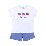 American Spirit Blue Gingham Short Set