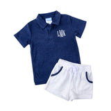 Blue Terry Polo Short Set