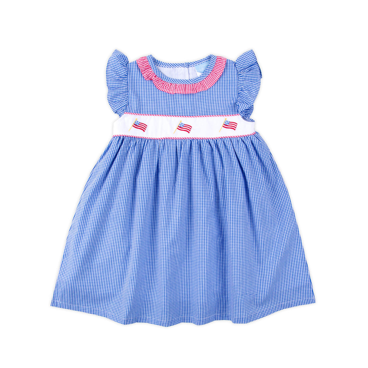 Little Patriot Blue Gingham Ruffle Collared Dress