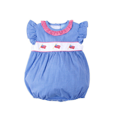 Little Patriot Blue Gingham Ruffle Collared Bubble