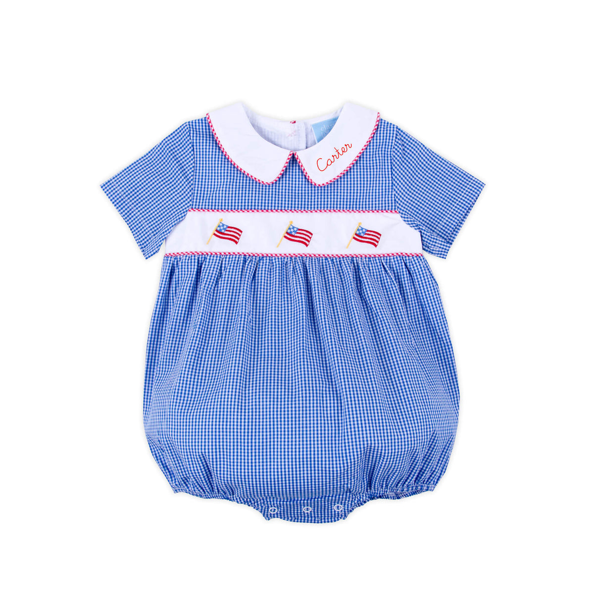 Little Patriot Blue Gingham Collared Bubble