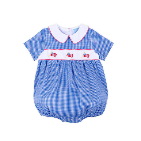 Little Patriot Blue Gingham Collared Bubble