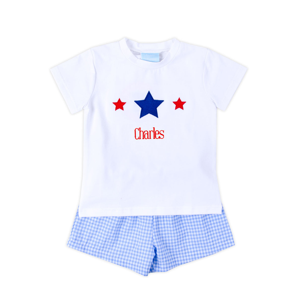 Star Spangled Light Blue Gingham Short Set