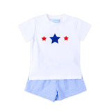 Star Spangled Light Blue Gingham Short Set