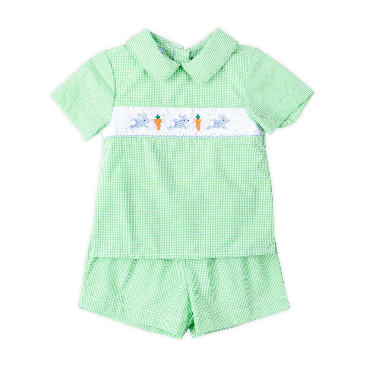 Hop To It Green Bunny Smocked Collared Short Set