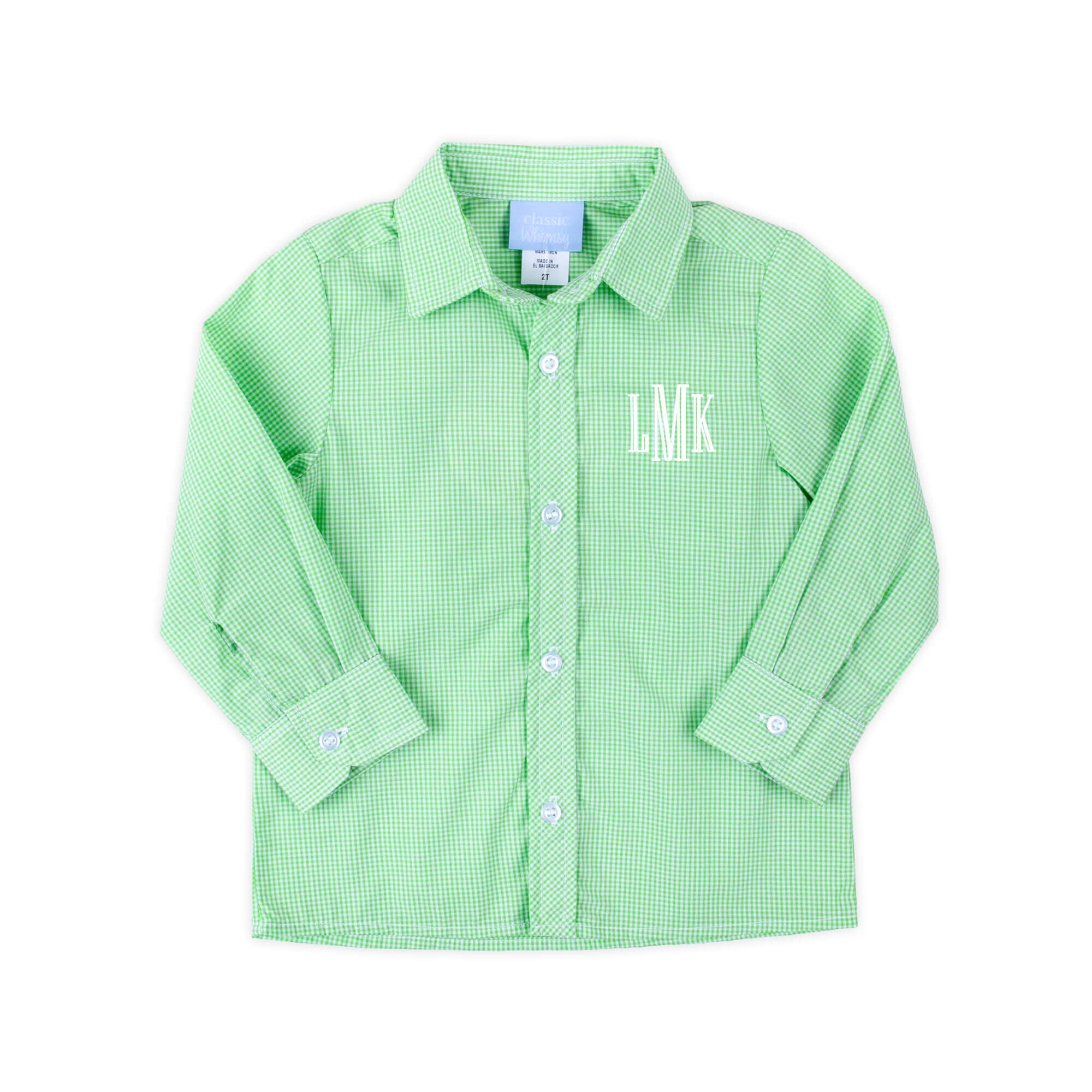 Green Gingham Button Down Shirt by Classic Whimsy - Shirts - 2T Green Gingham Button Down Shirt by Classic Whimsy - Shirts - 2T