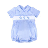 Enchanted Bunny Blue Gingham Smocked Collared Bubble