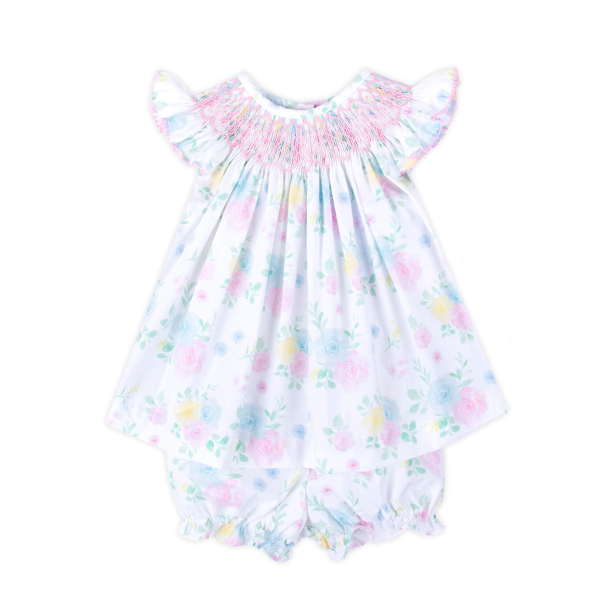 Sunshine Floral Smocked Angel Sleeve Bloomer Set