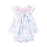 Sunshine Floral Smocked Angel Sleeve Bloomer Set